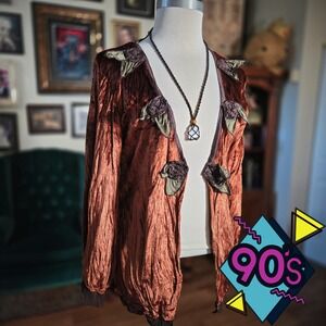 Vintage 90s ENVY Velvet Jacket Rust Applique Open Front Fairy Grunge Cardigan